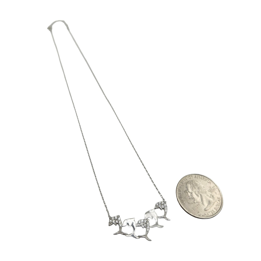 Sterling Silver CZ Dolphins Womens Necklace