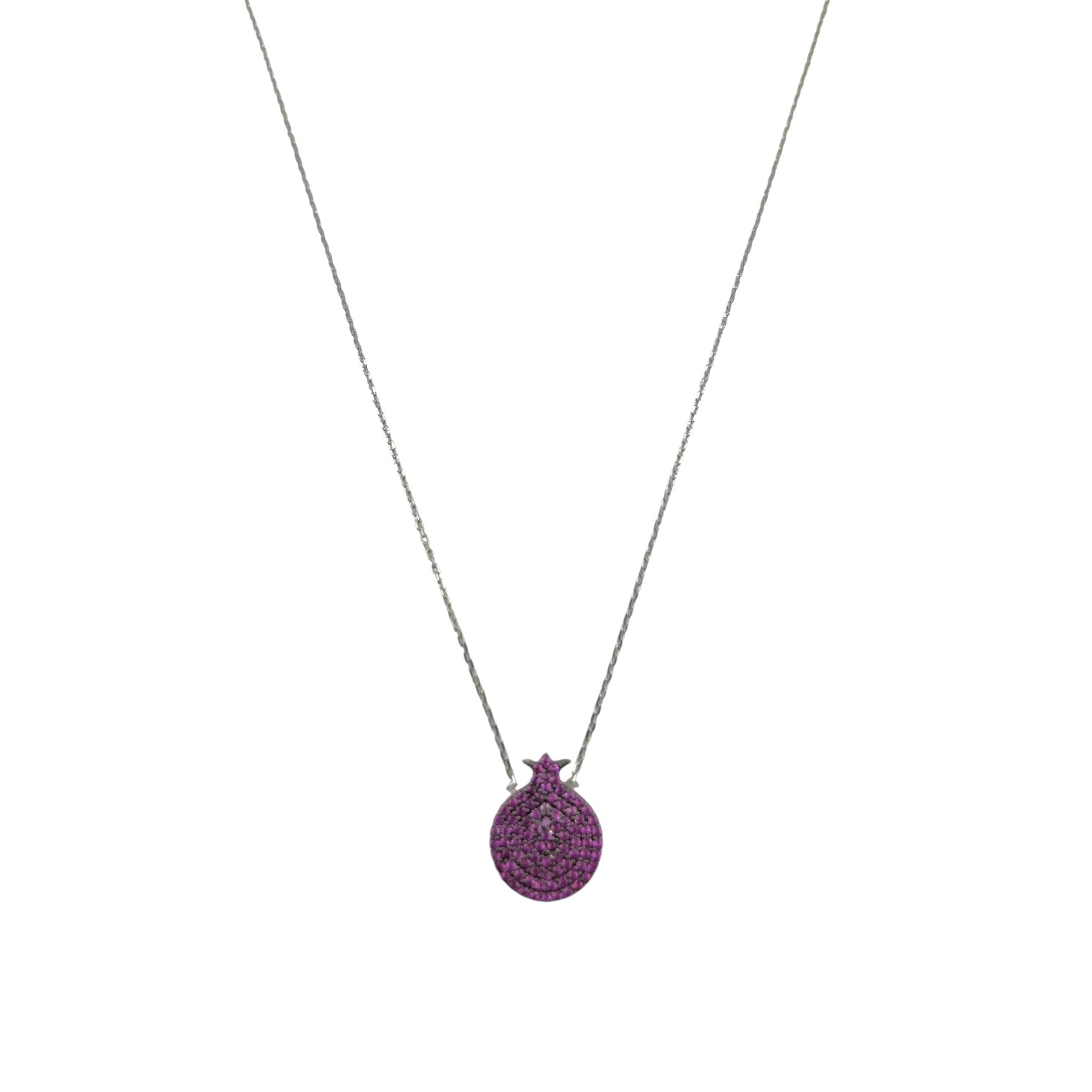 Sterling Silver CZ Red Pomegranate Womens Necklace