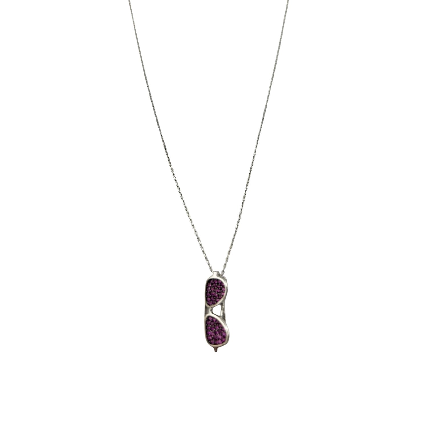 Sterling Silver CZ Red Sunglass Womens Necklace