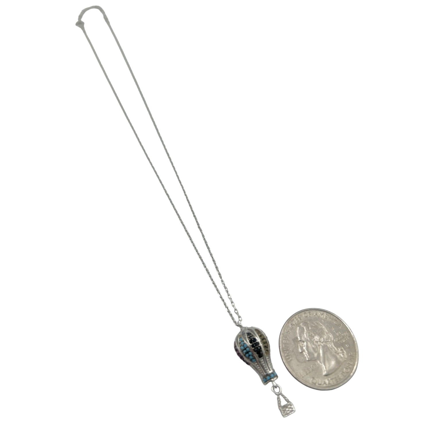 Sterling Silver CZ Multicolor Air Balloon Womens Necklace