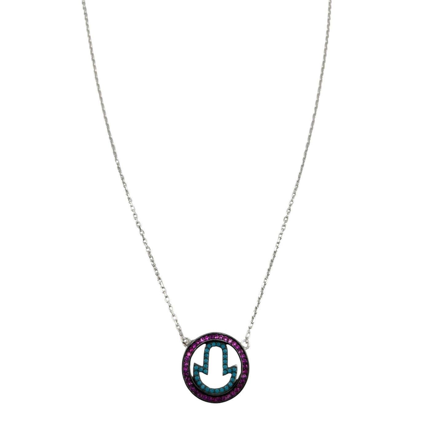 Sterling Silver CZ Multicolor Turkish Womens Necklace