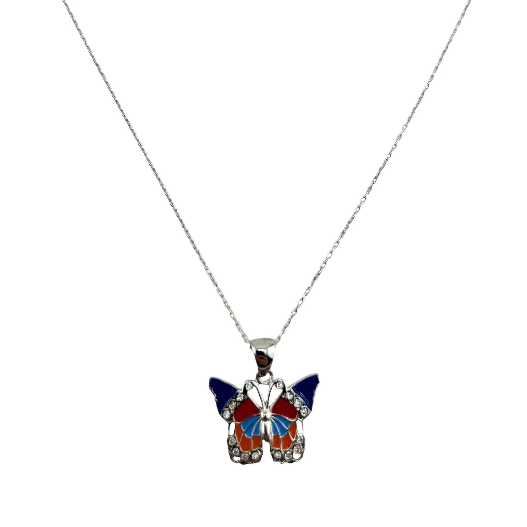 Sterling Silver CZ Butterly Womens Necklace