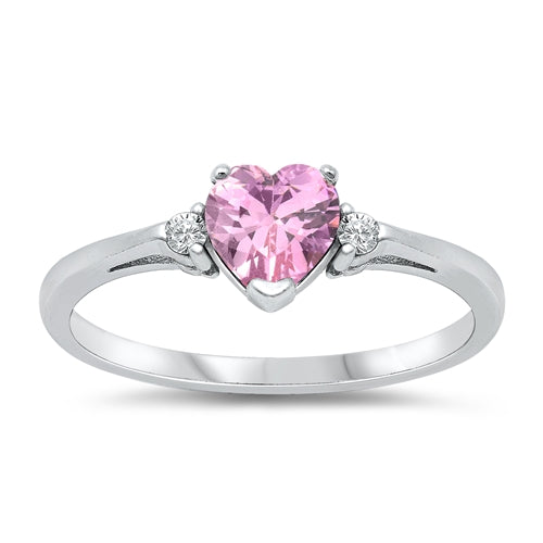 Sterling Silver Pink CZ Heart Ring