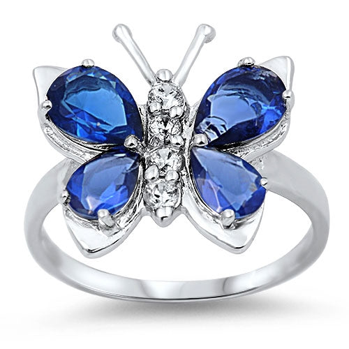 Sterling Silver Blue Sapphire CZ Butterfly Ring