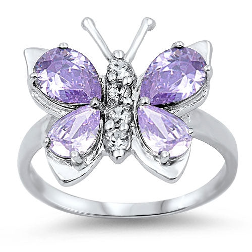 Sterling Silver Lavender CZ Butterfly Ring