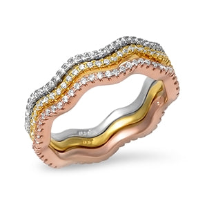 Sterling Silver 3-Tone 3-Ring Stacker Set