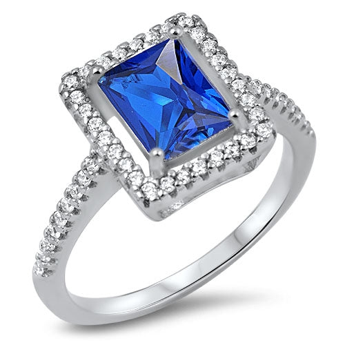 Sterling Silver Blue Sapphire CZ Ring