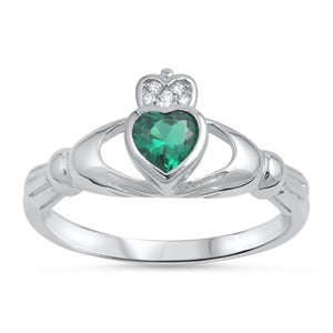 Sterling Silver Emerald CZ Claddagh Ring