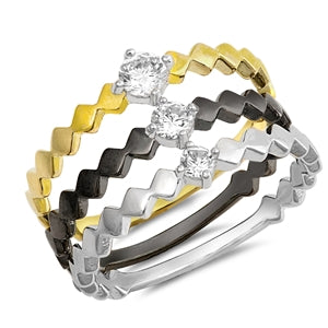 Sterling Silver 3-Tone 3-Ring Stacker Set