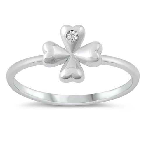 Sterling Silver CZ Four Leaf Clover Ring