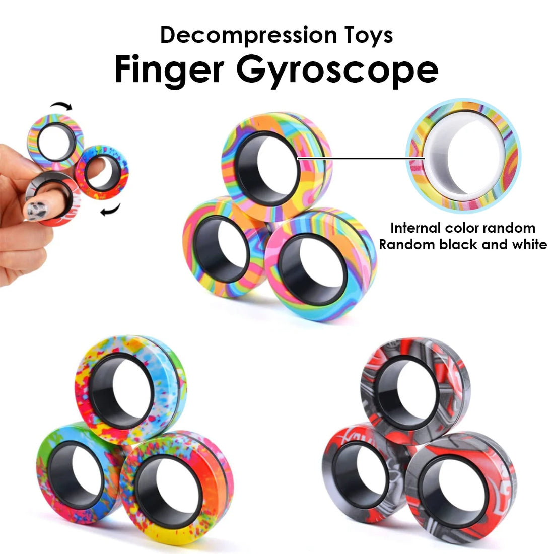 3Pcs Magnetic Rings Fidget Toy Set Adult Fidget Magnets Spinner Rings Fidget Pack Great Gift for Adults Teens Kids