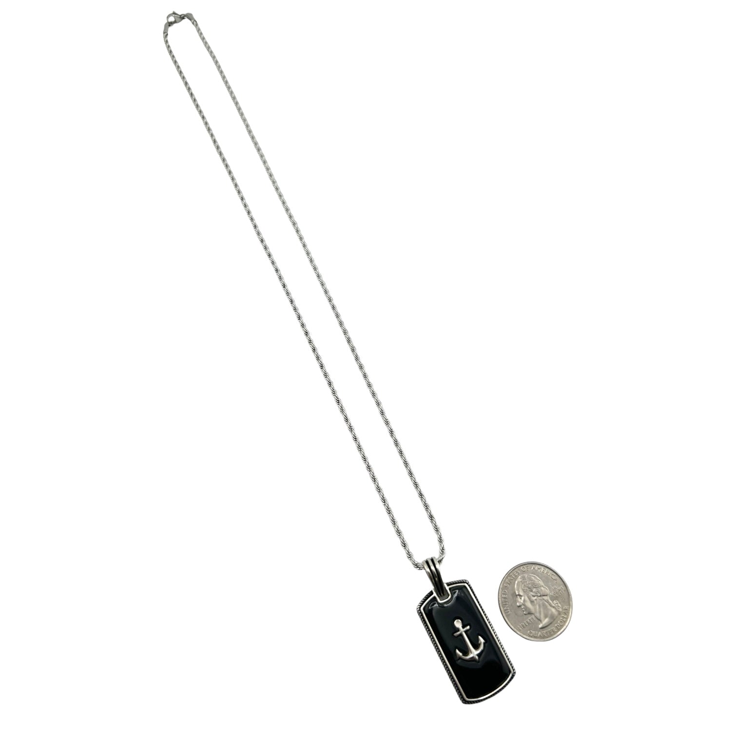 Sterling Silver Onyx Anchor Mens Pendant