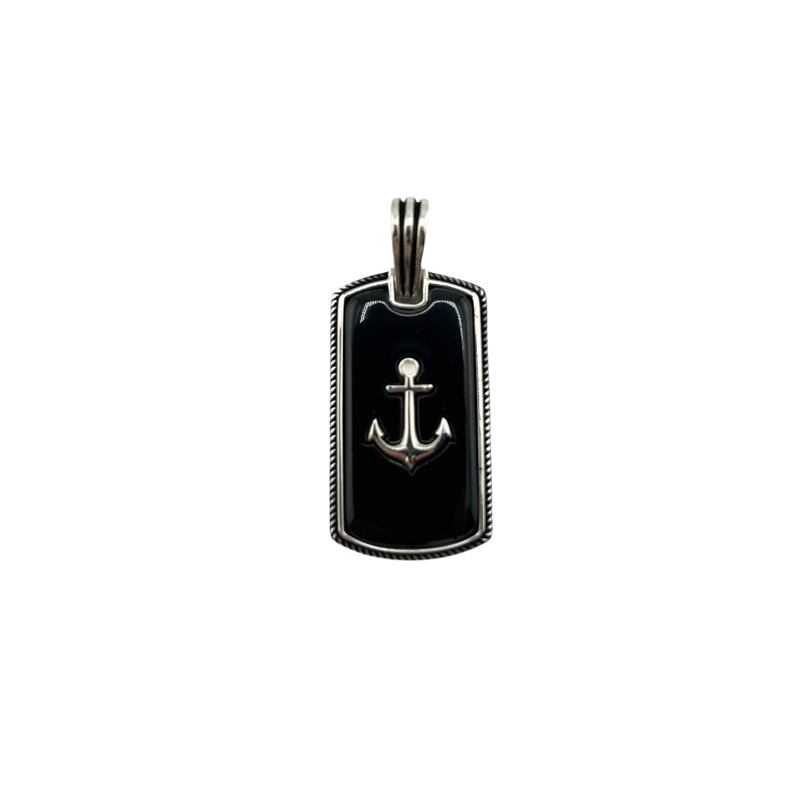 Sterling Silver Onyx Anchor Mens Pendant