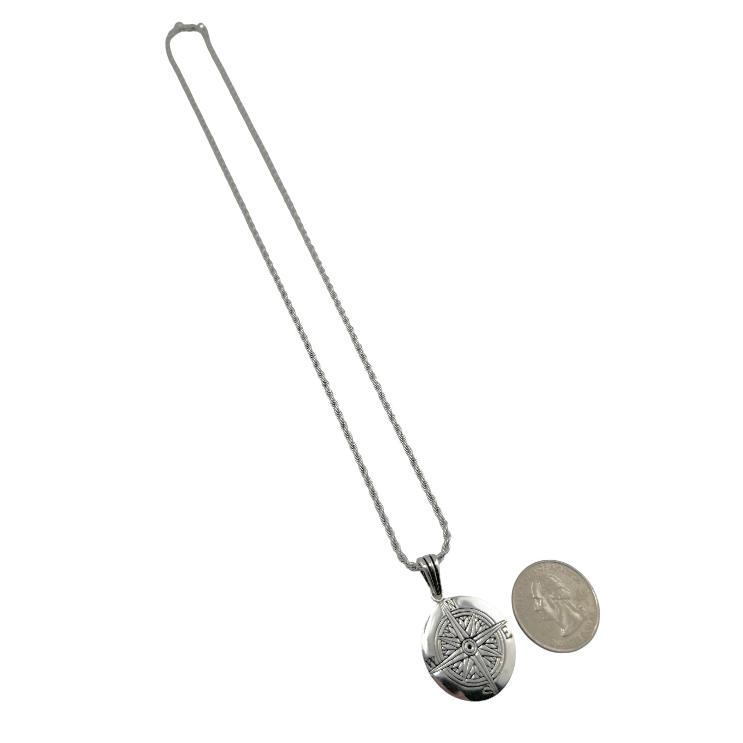 Sterling Silver Compass Mens Pendant