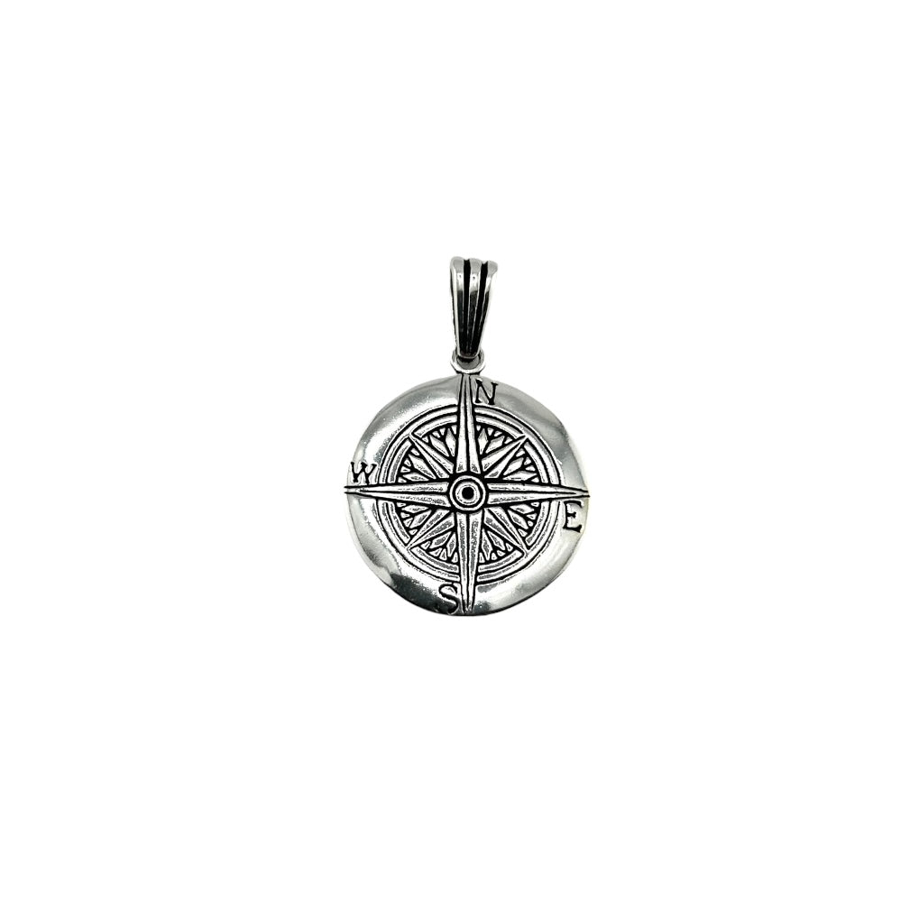 Sterling Silver Compass Mens Pendant