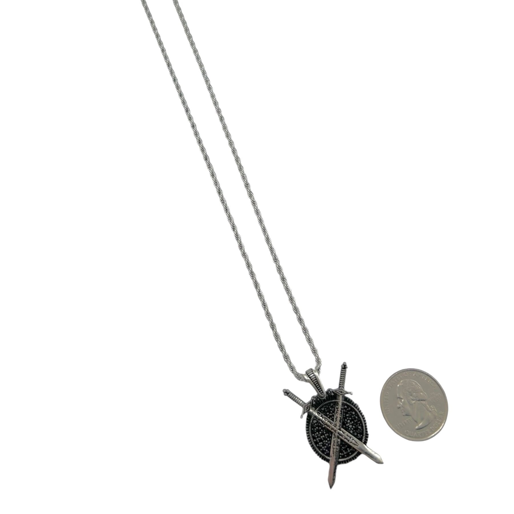 Sterling Silver Sword & Shield CZ Mens Pendant
