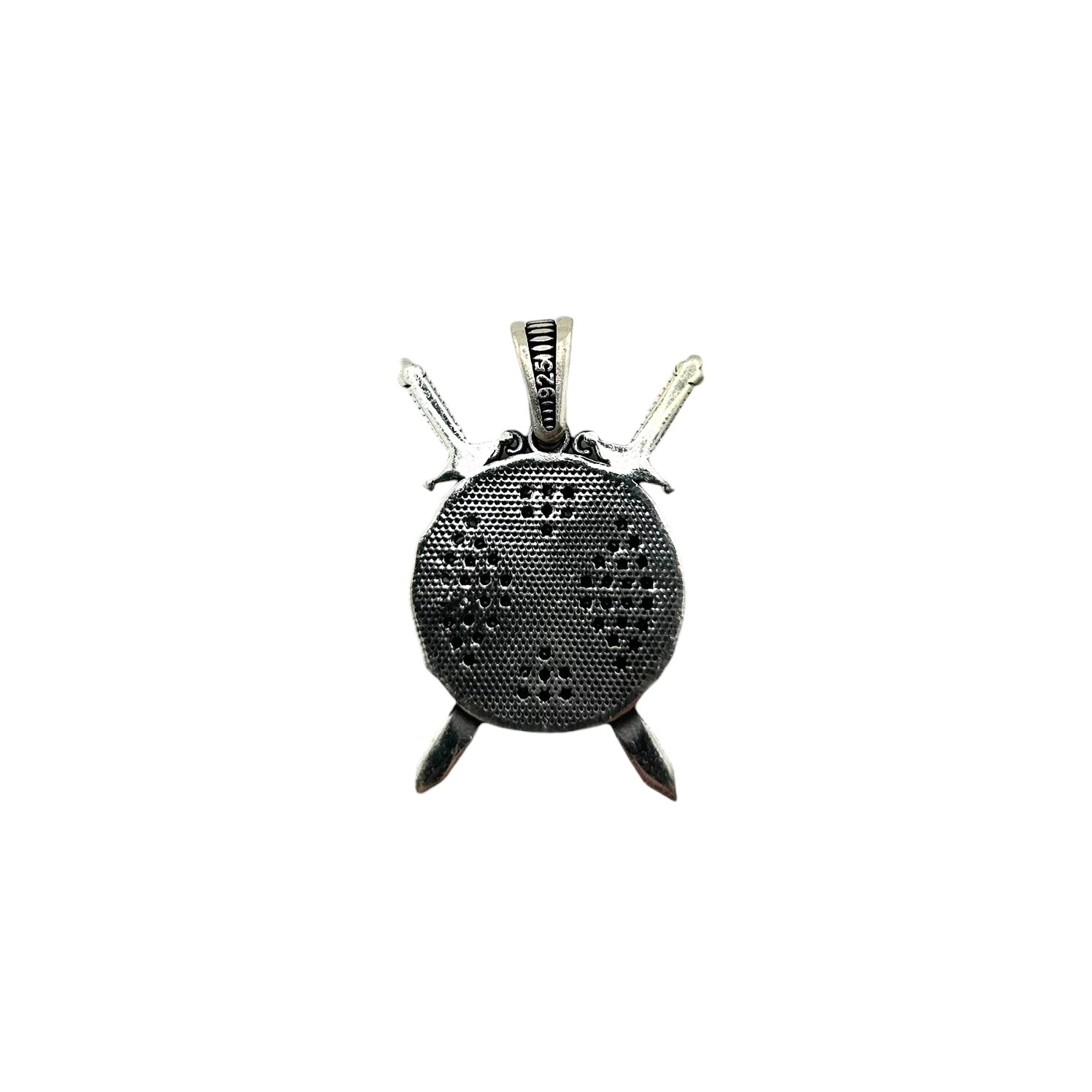 Sterling Silver Sword & Shield CZ Mens Pendant