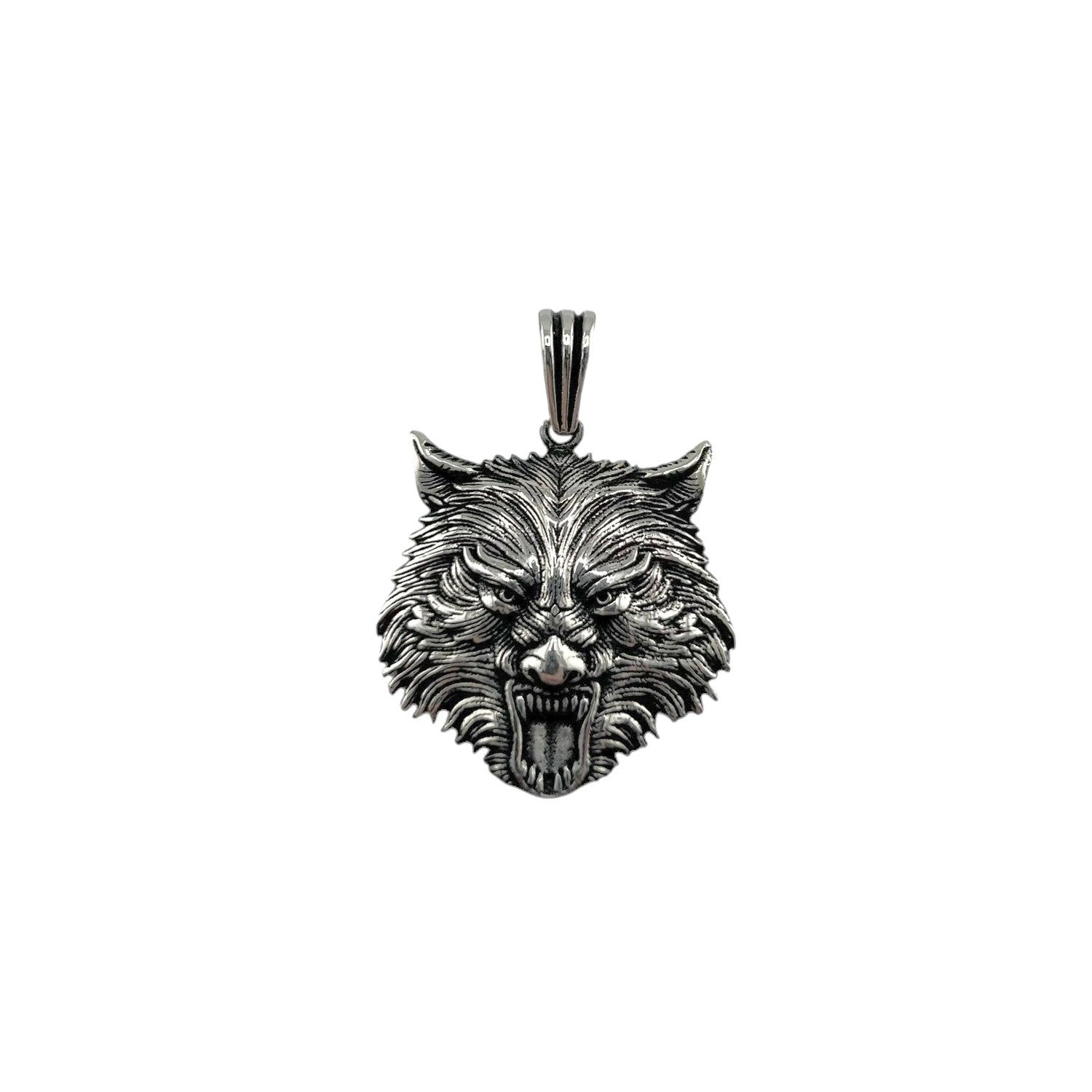 Sterling Silver Wolf Mens Pendant
