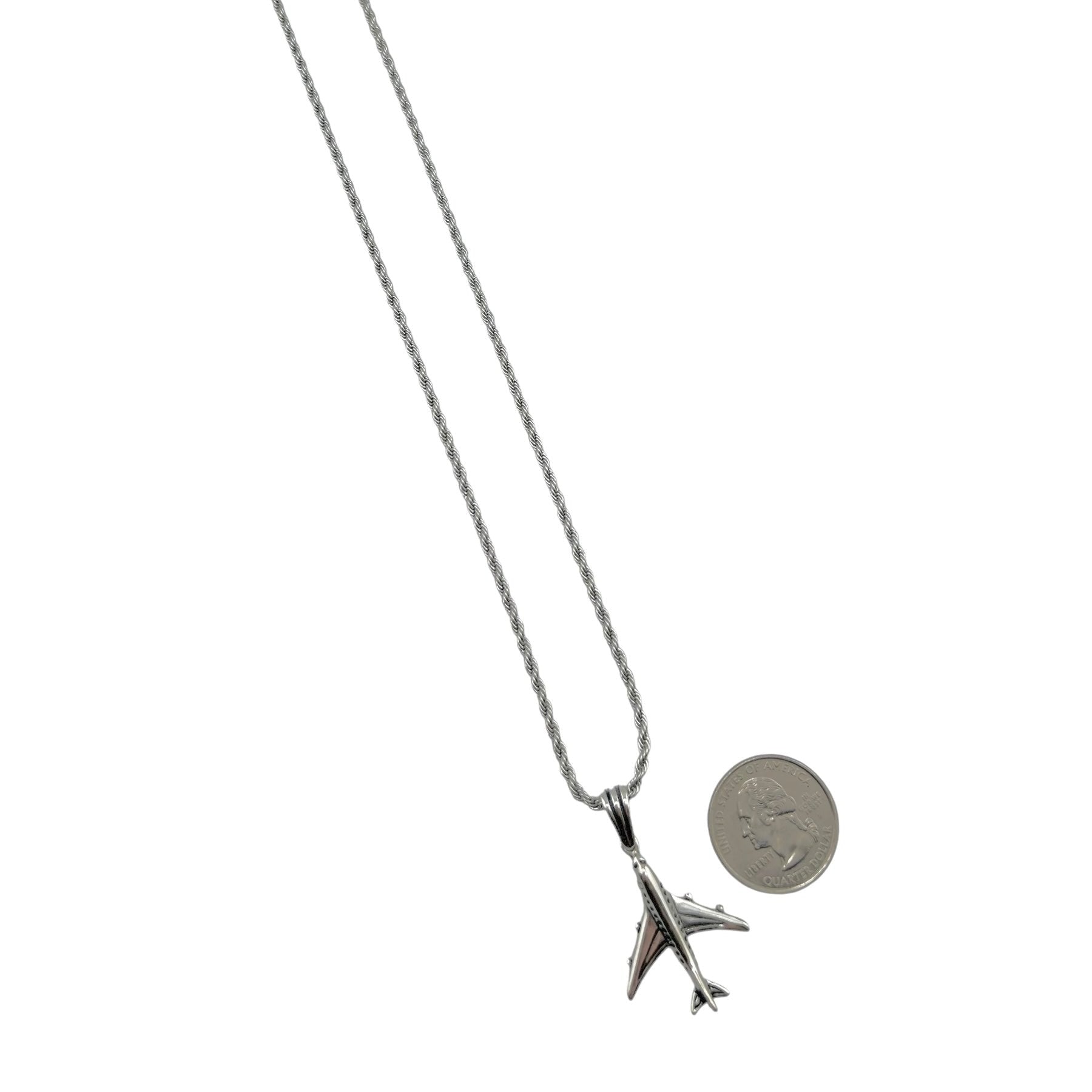Sterling Silver Airplane Mens Pendant
