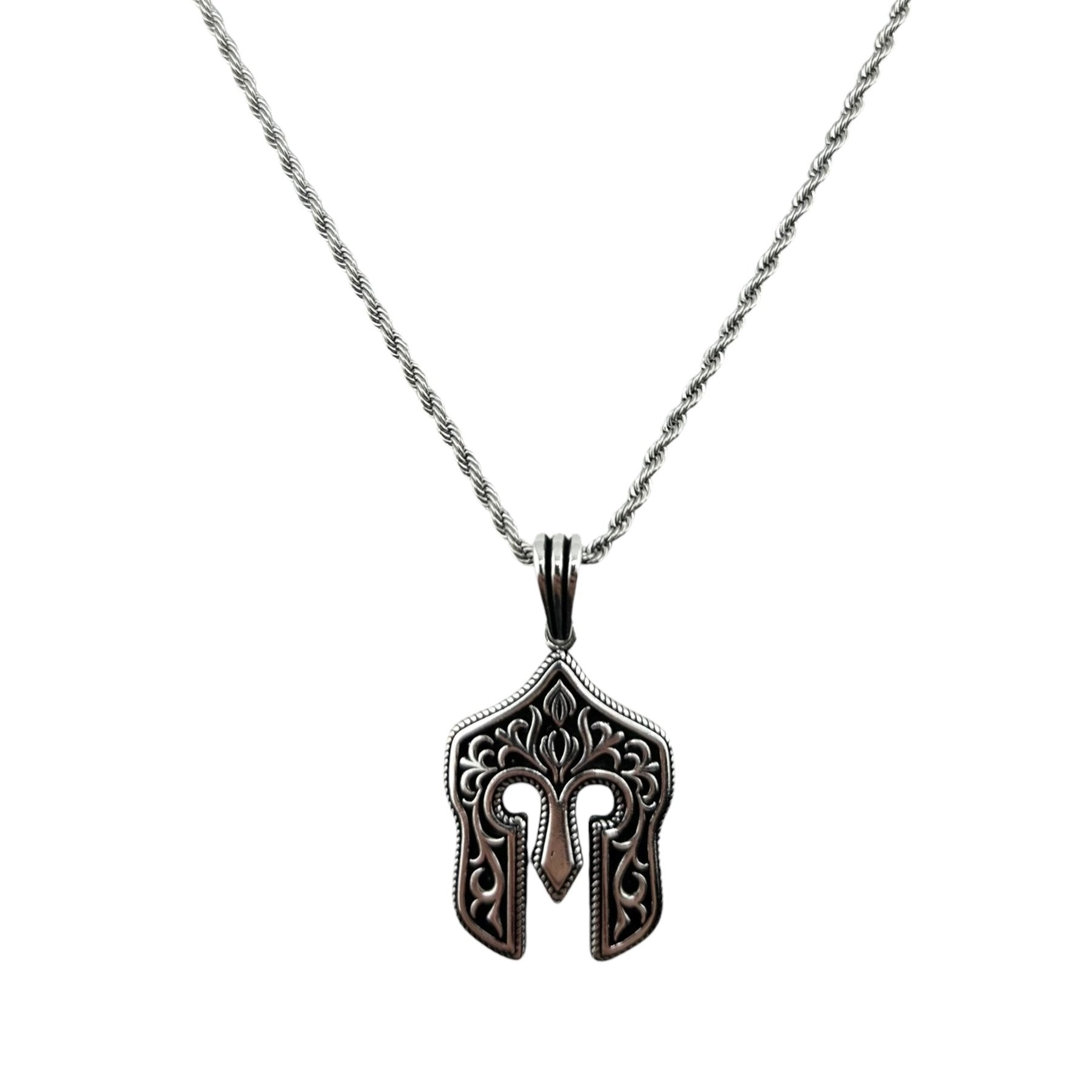 Sterling Silver Warrior Mask Mens Pendant