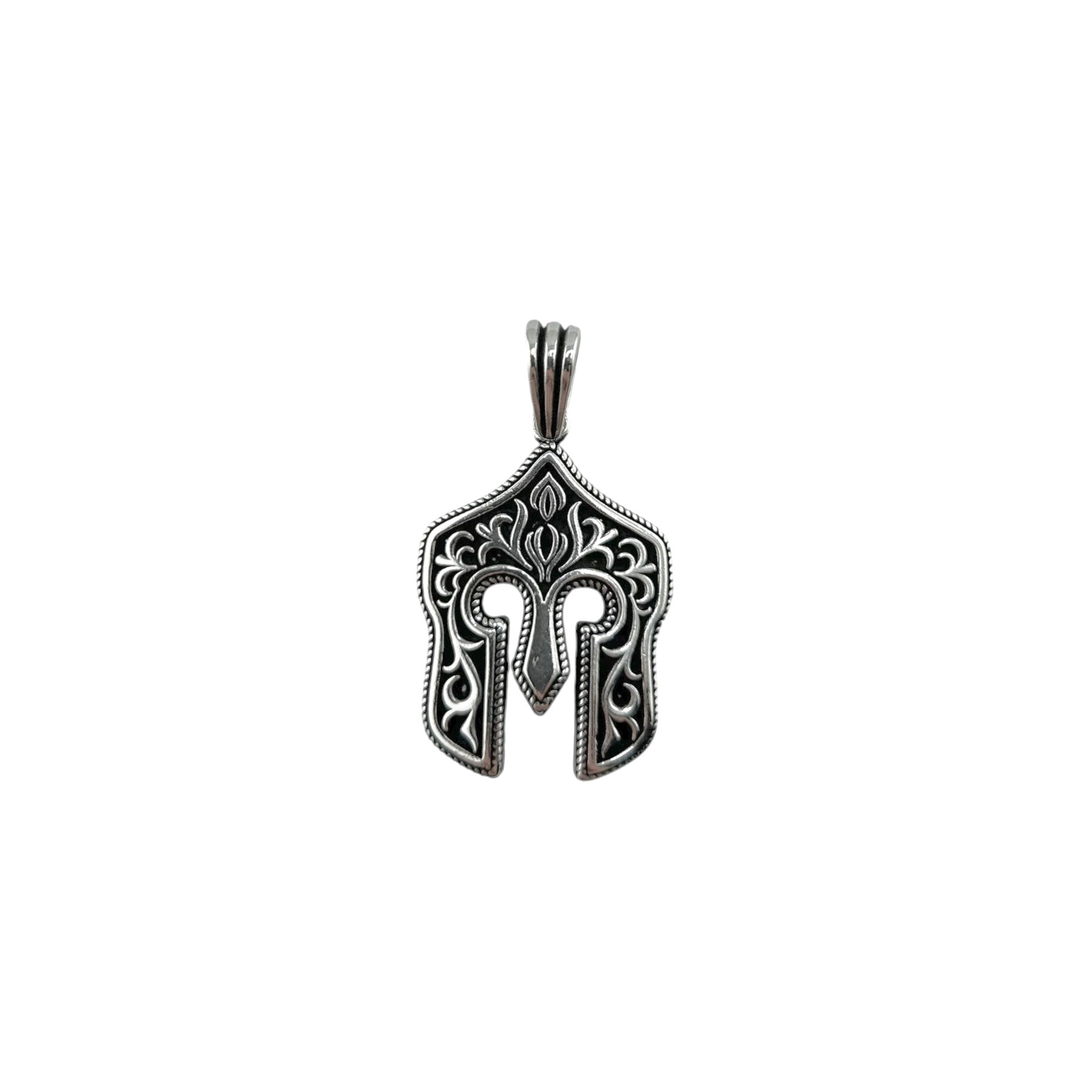 Sterling Silver Warrior Mask Mens Pendant