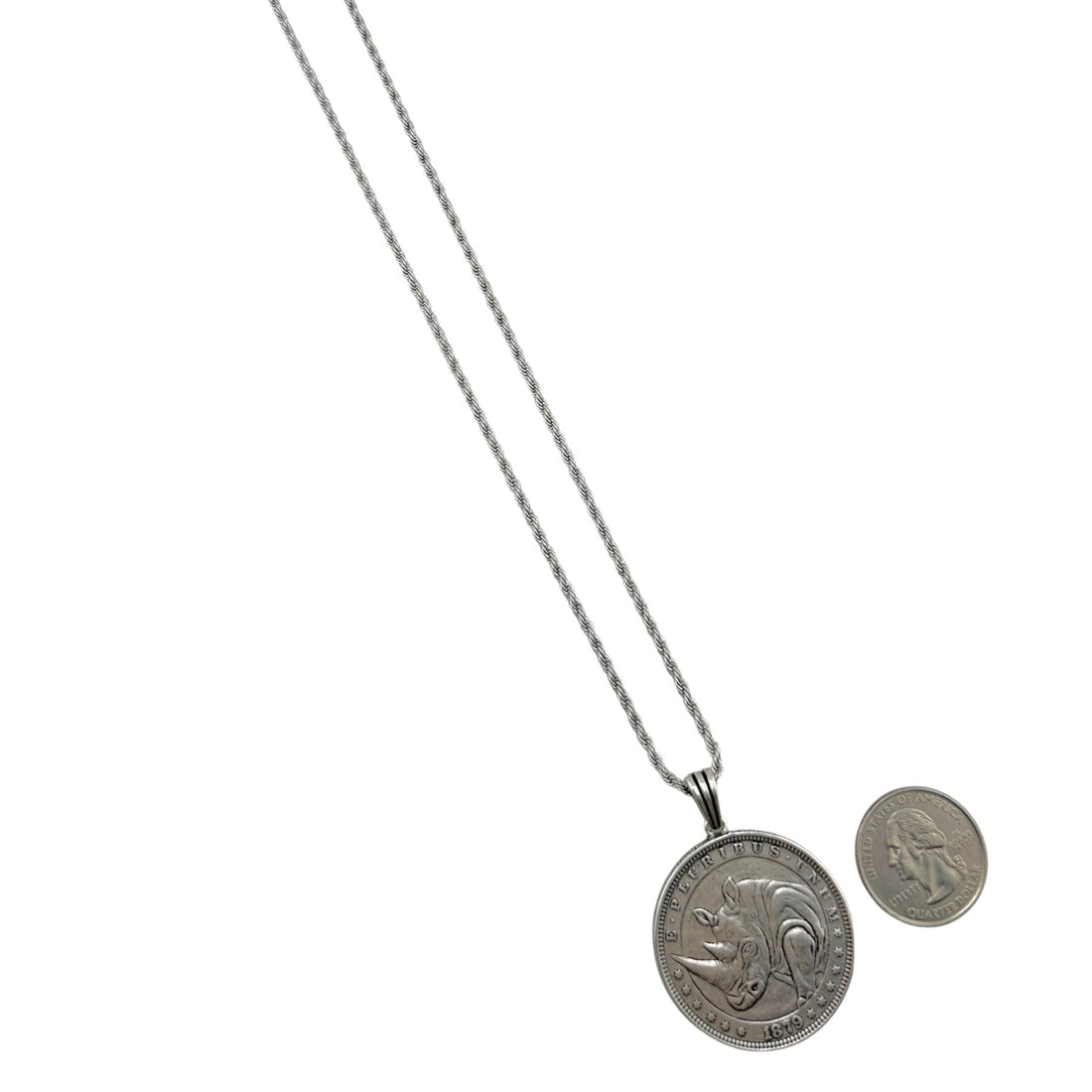 Sterling Silver Rhino Coin Mens Pendant