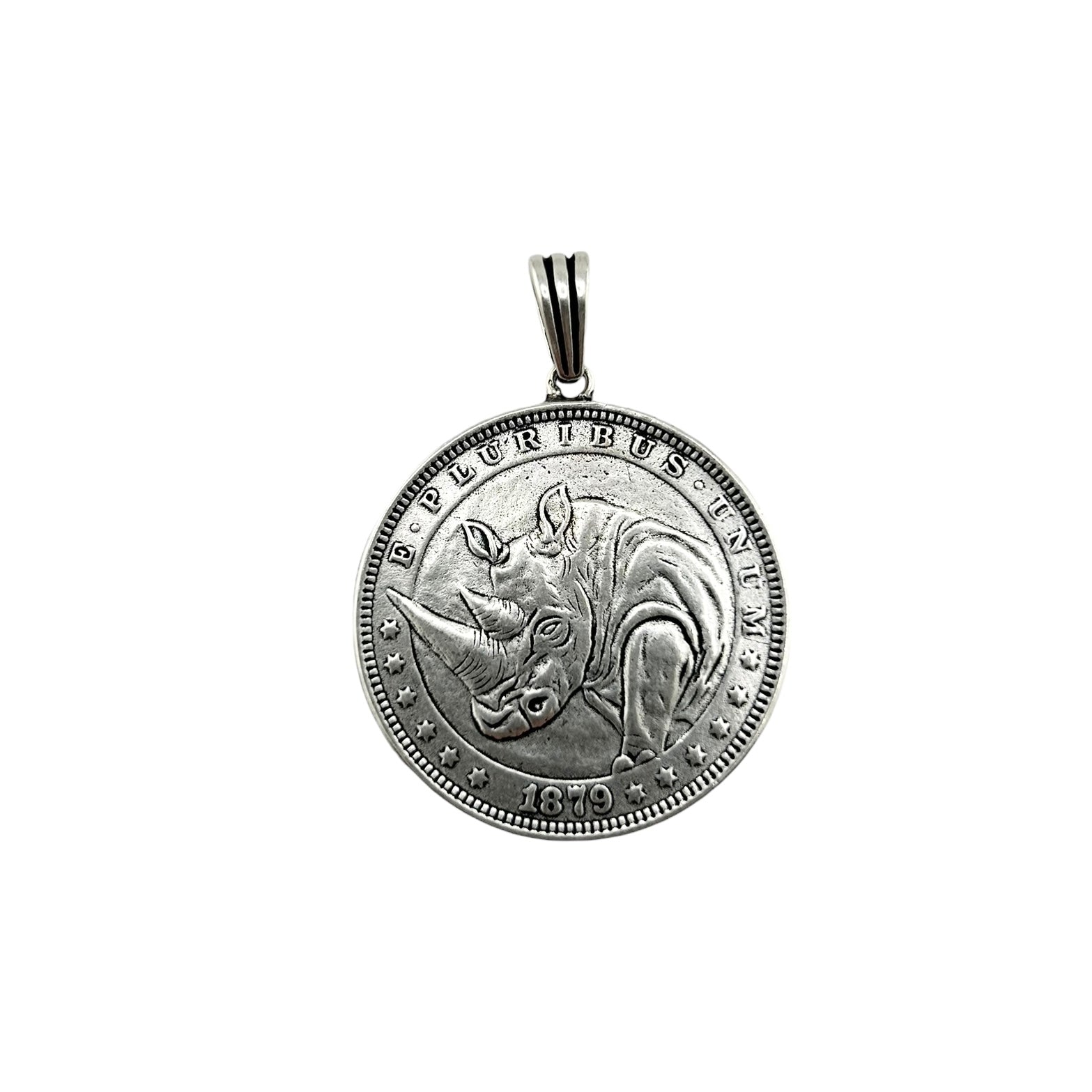 Sterling Silver Rhino Coin Mens Pendant