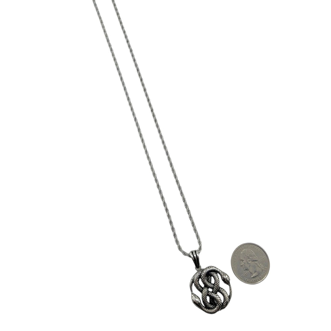 Sterling Silver Double Snake Mens Pendant