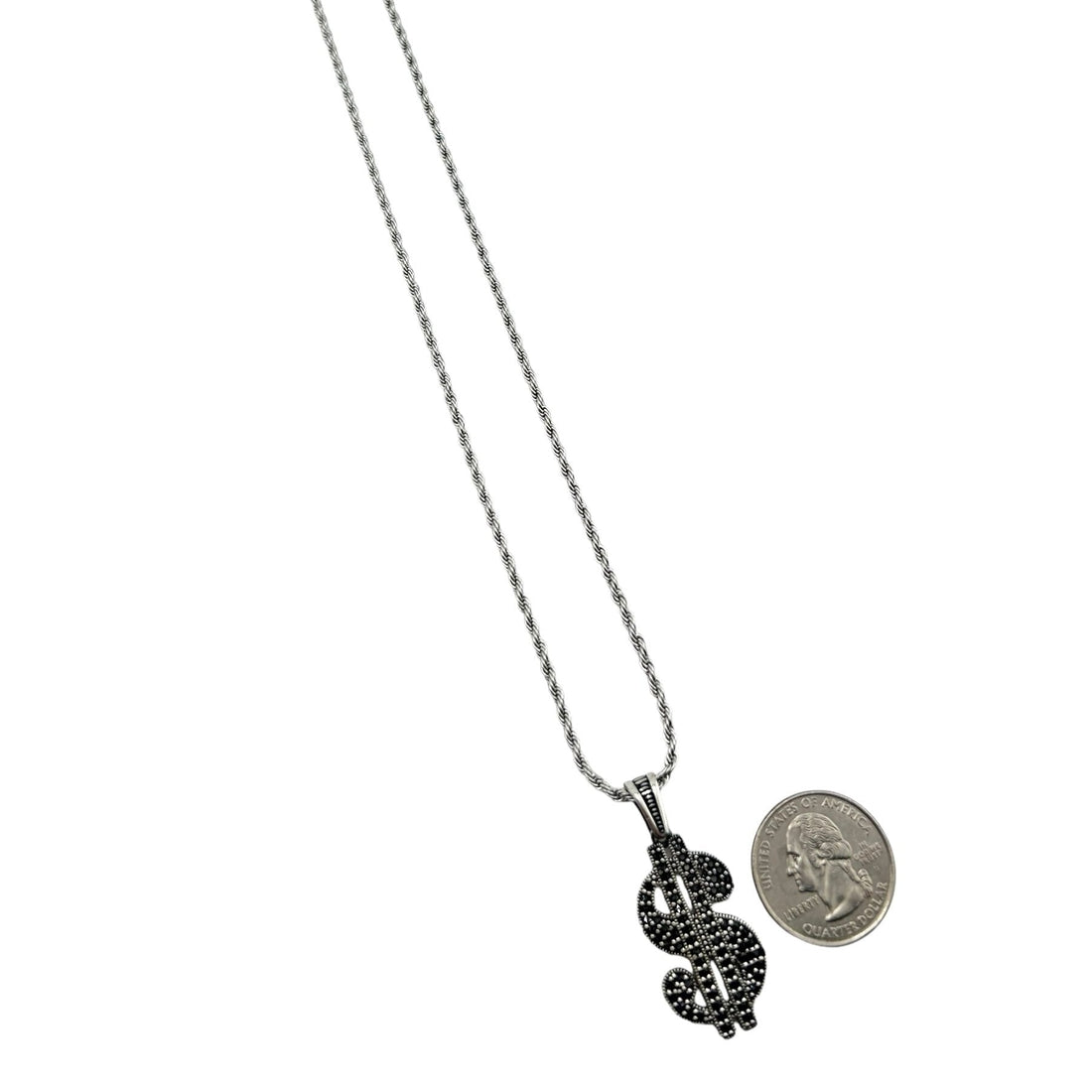 Sterling Silver CZ Dollar Sign Mens Pendant