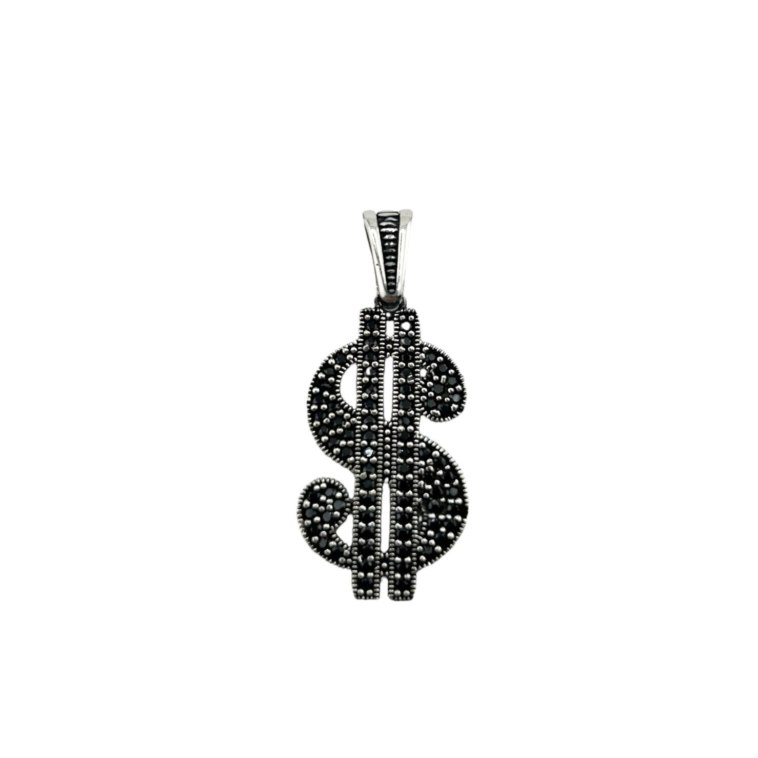 Sterling Silver CZ Dollar Sign Mens Pendant