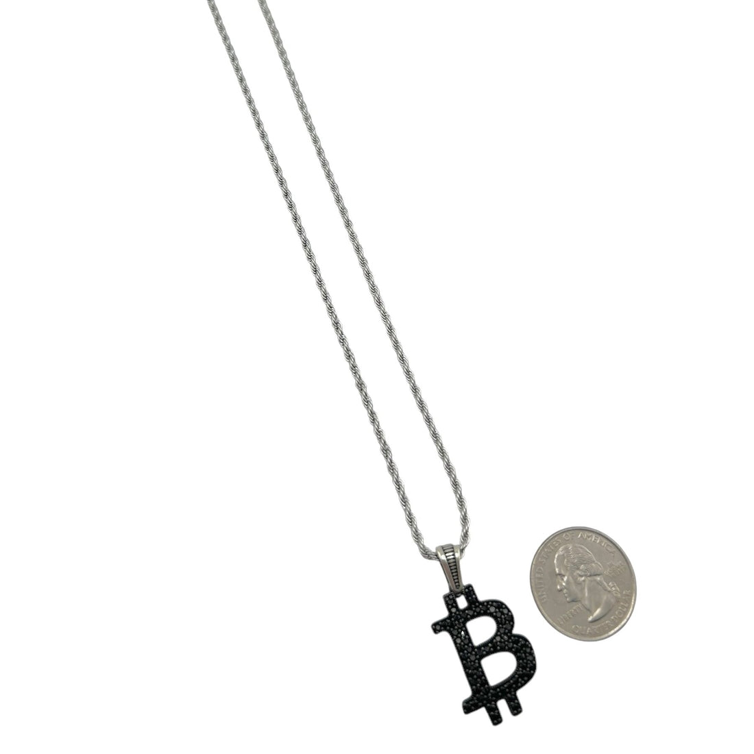 Sterling Silver CZ Bitcoin Mens Pendant
