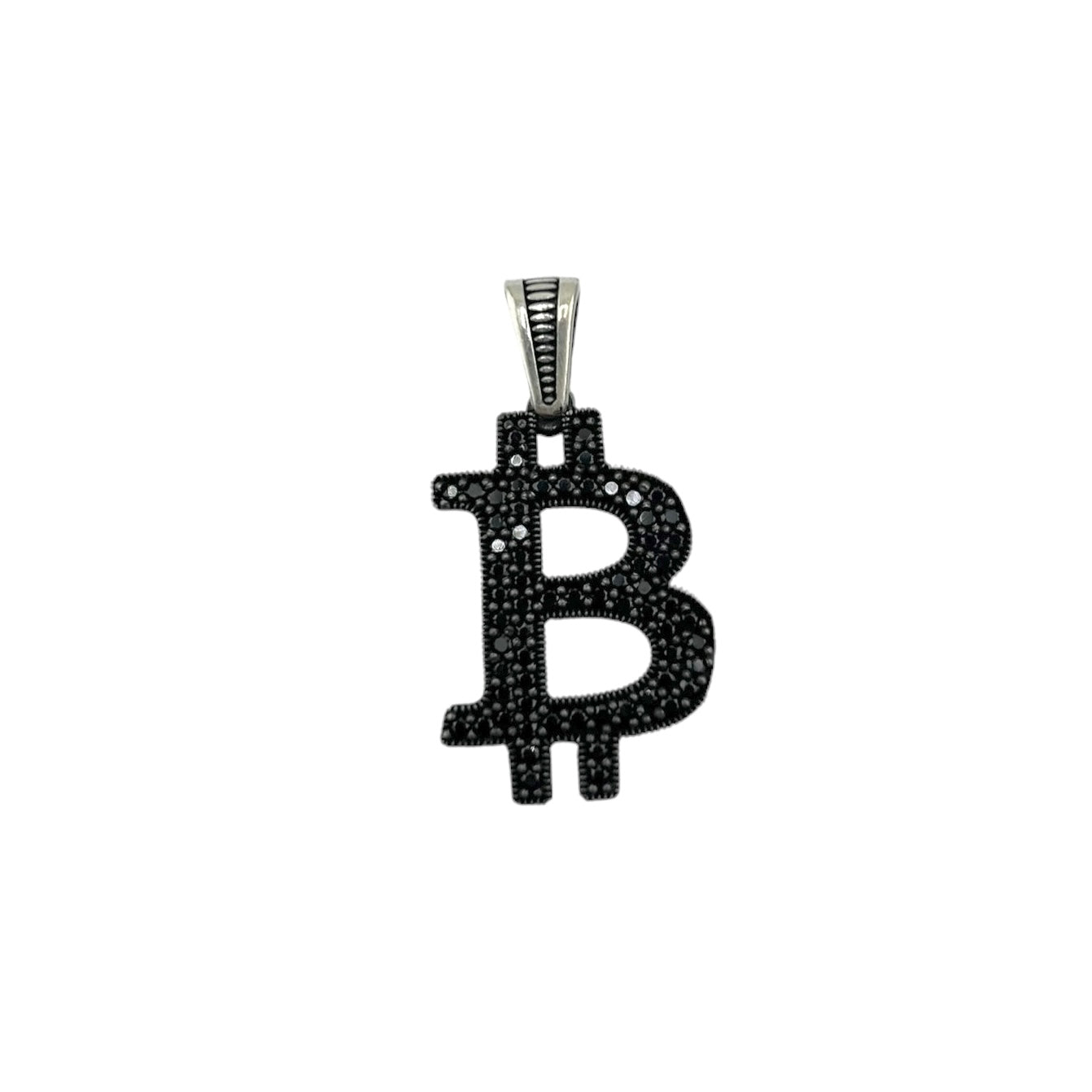 Sterling Silver CZ Bitcoin Mens Pendant