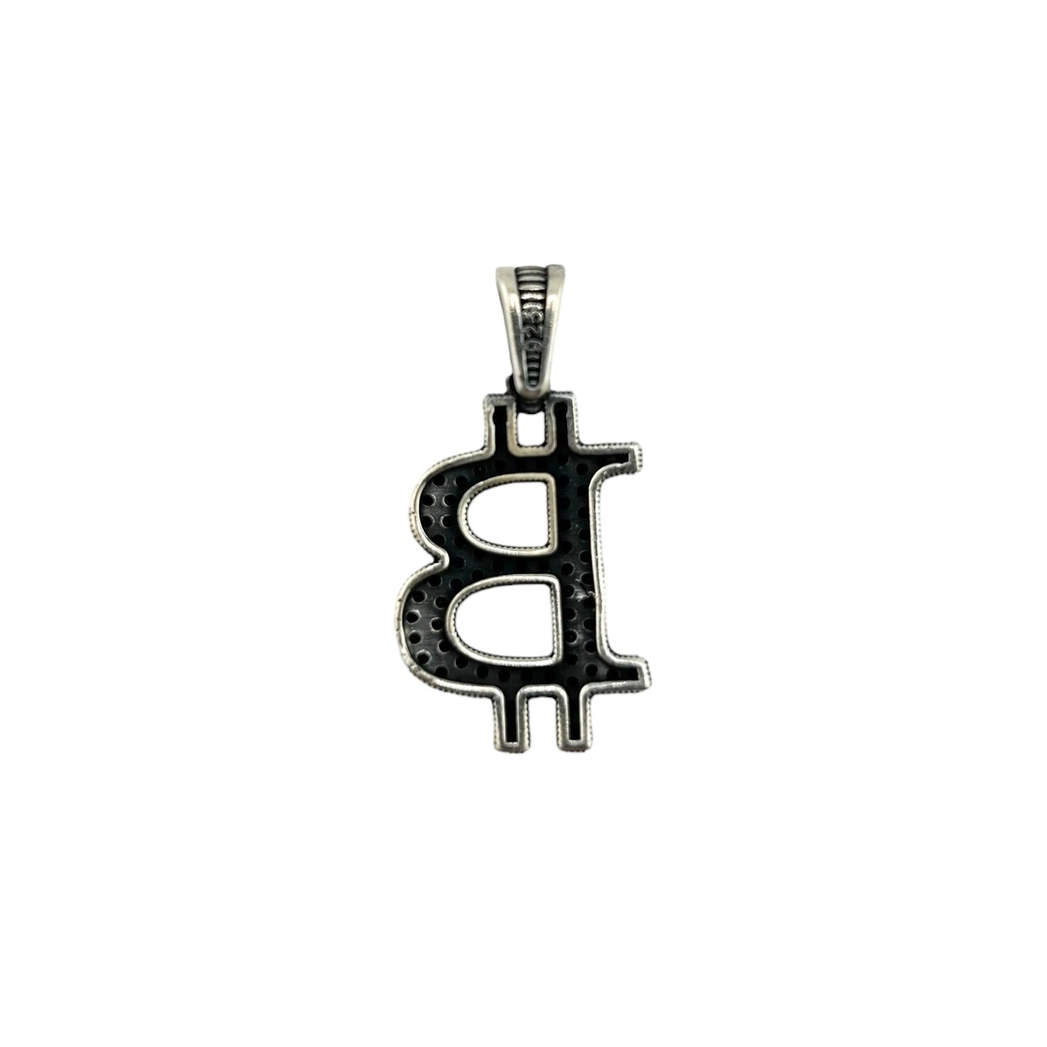Sterling Silver CZ Bitcoin Mens Pendant