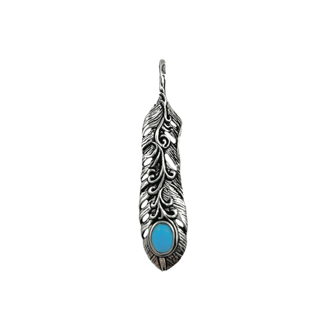 Sterling Silver Turquoise Leaf Mens Pendant