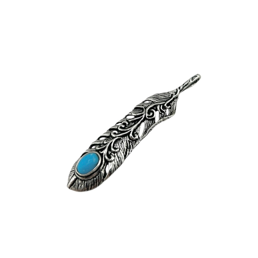 Sterling Silver Turquoise Leaf Mens Pendant