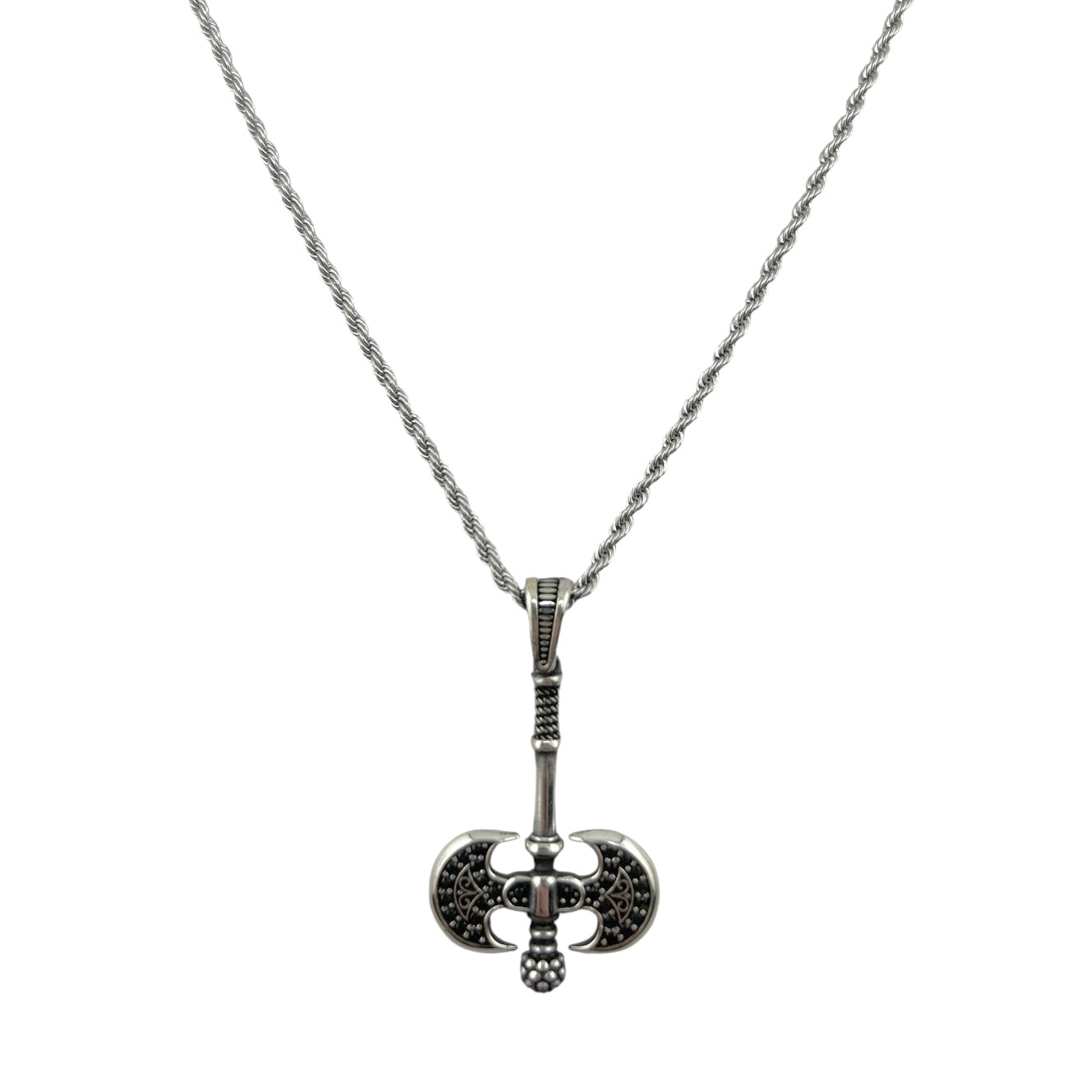 Sterling Silver CZ Ax Mens Pendant