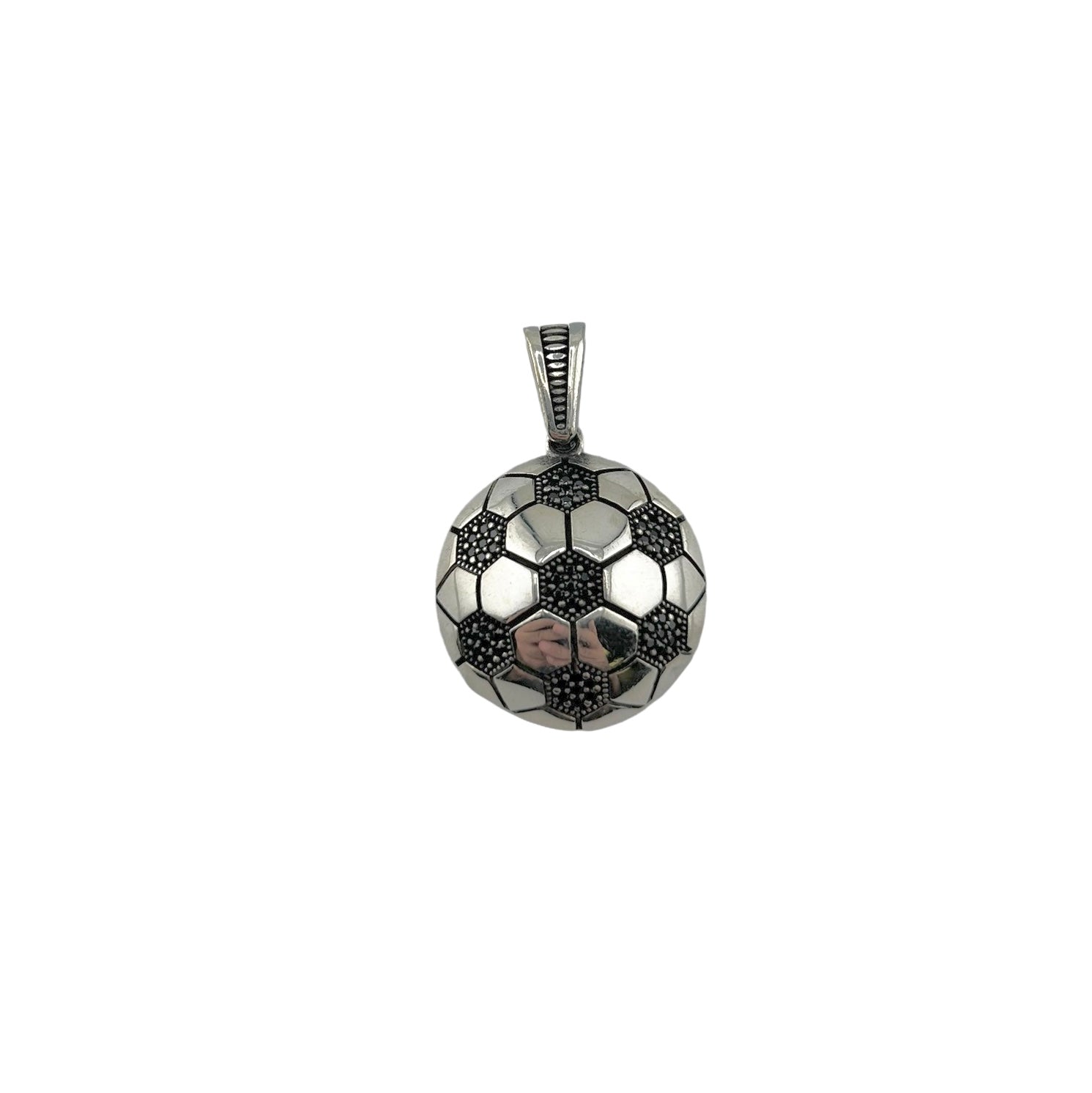 Sterling Silver CZ Soccer Ball Mens Pendant