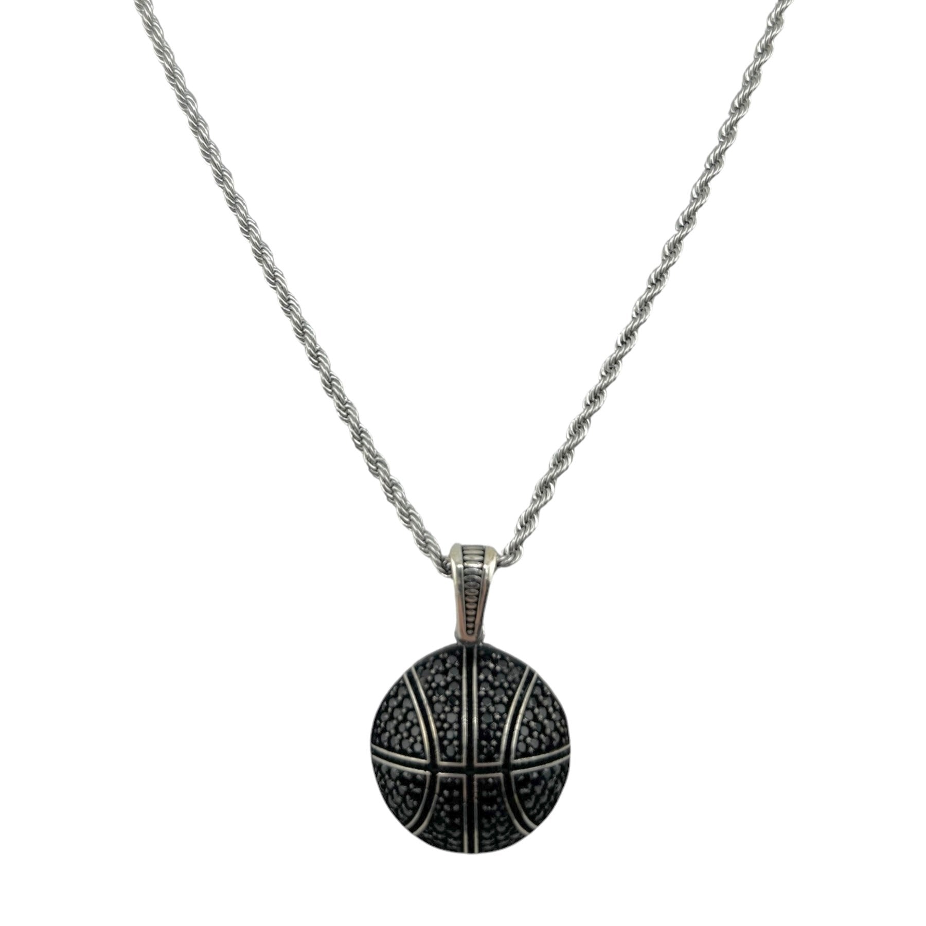 Sterling Silver CZ Basketball Mens Pendant