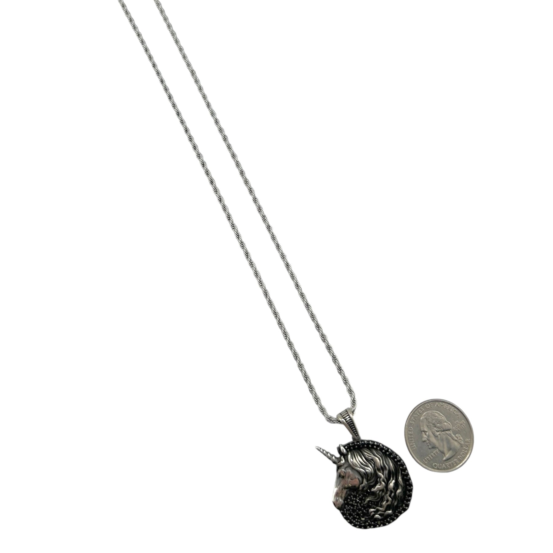 Sterling Silver CZ Unicorn Mens Pendant