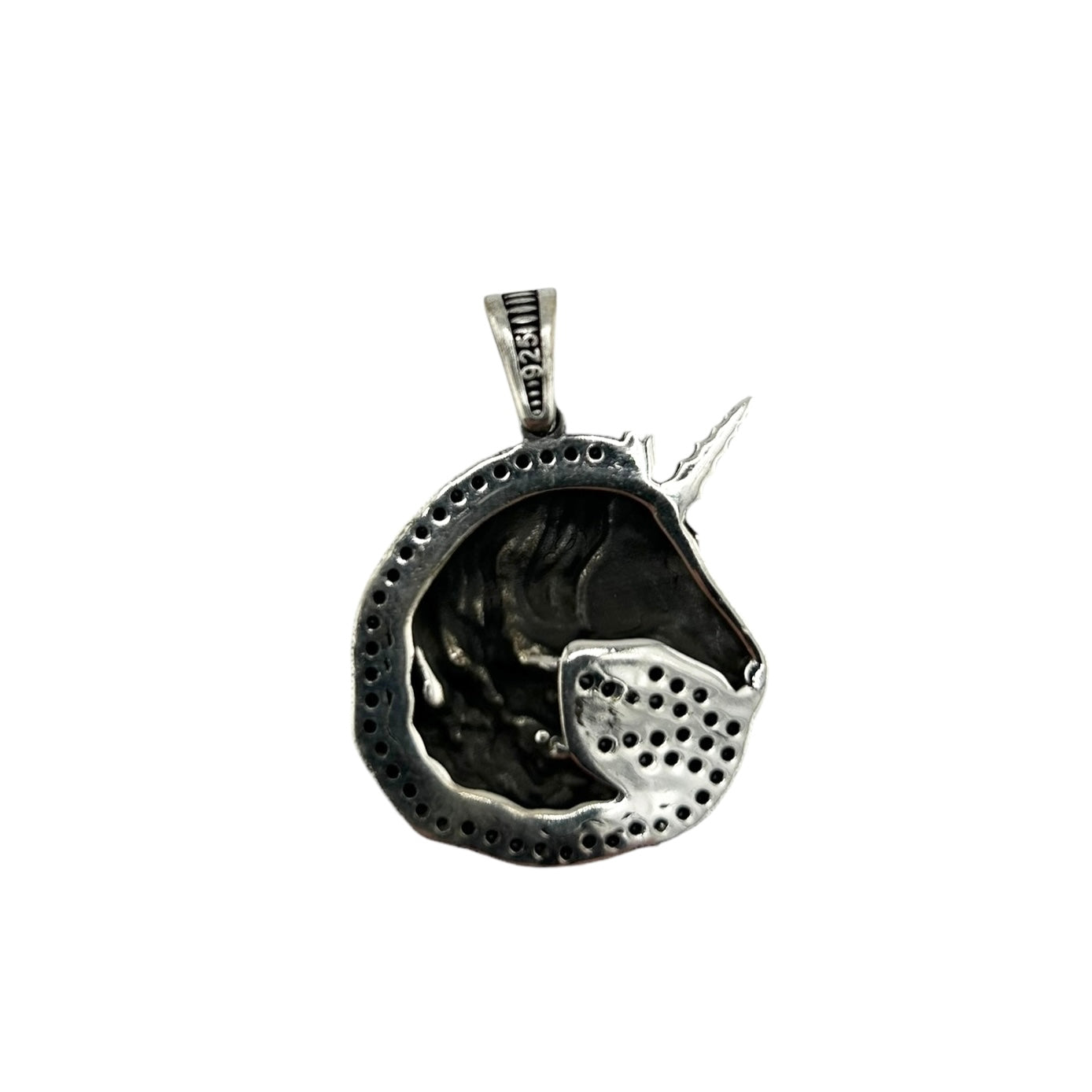 Sterling Silver CZ Unicorn Mens Pendant
