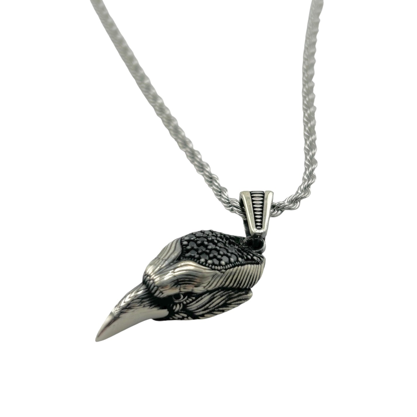 Sterling Silver CZ Eagle Head Mens Pendant