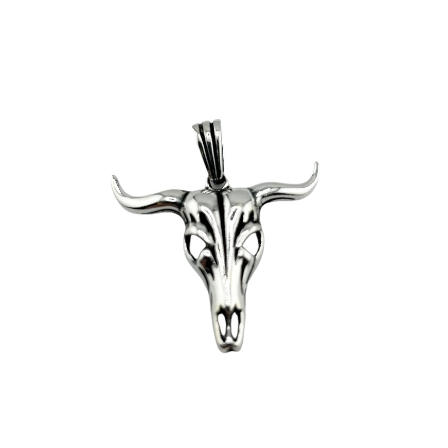 Sterling Silver Longhorn Skull Mens Pendant