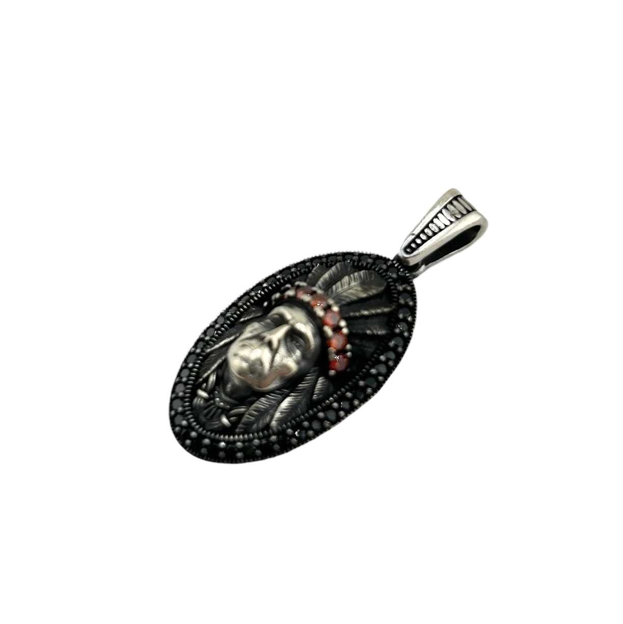Sterling Silver CZ Indian Chief Mens Pendant