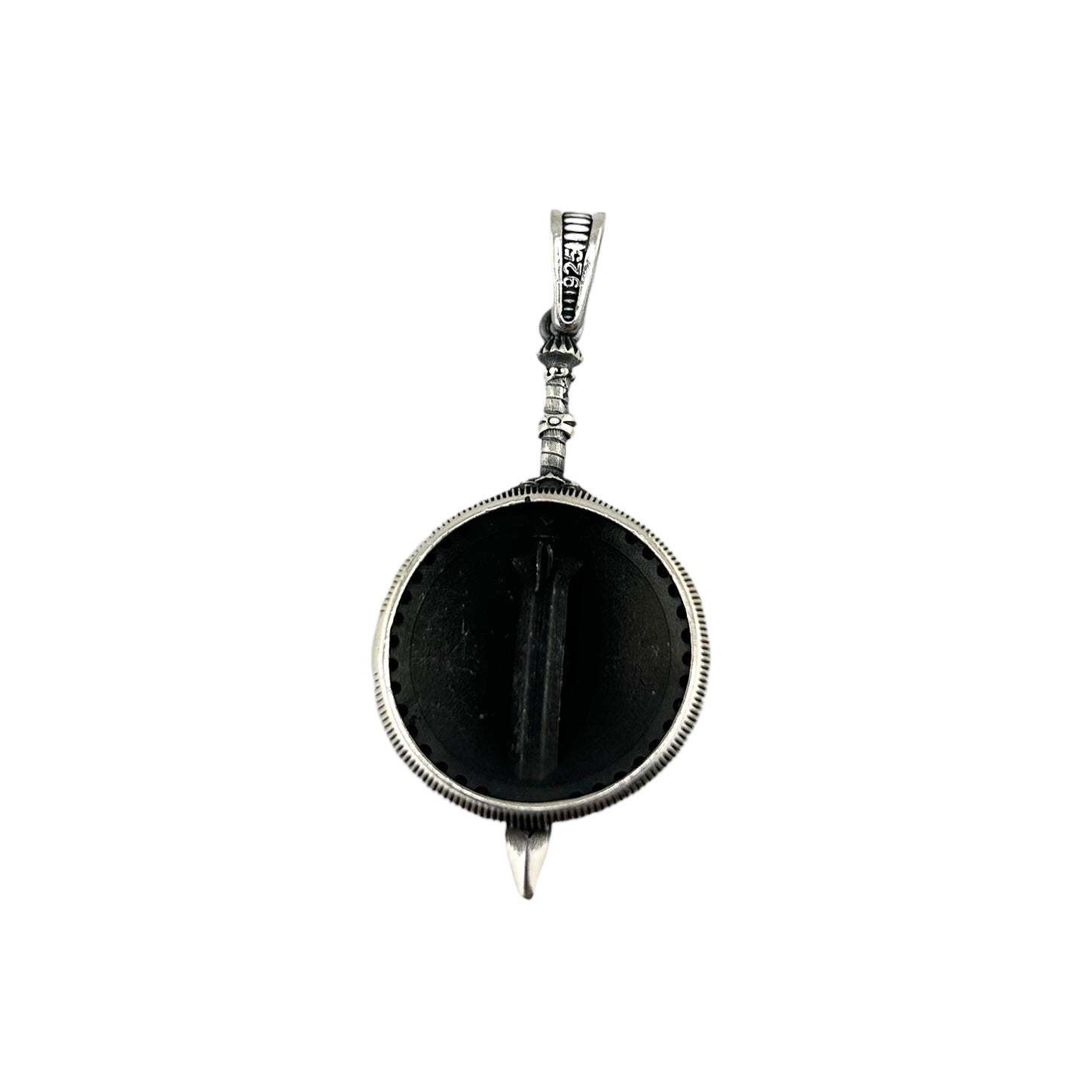 Sterling Silver CZ Sword Shield Mens Pendant