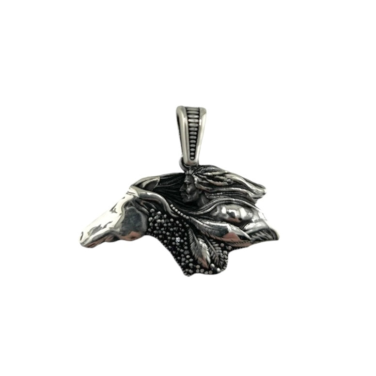 Sterling Silver CZ Horse Mens Pendant