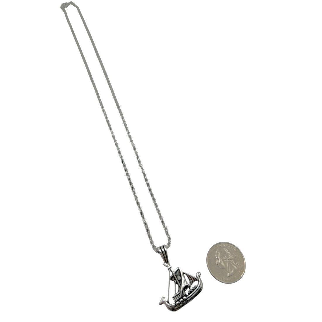 Sterling Silver Sailor Ship Mens Pendant