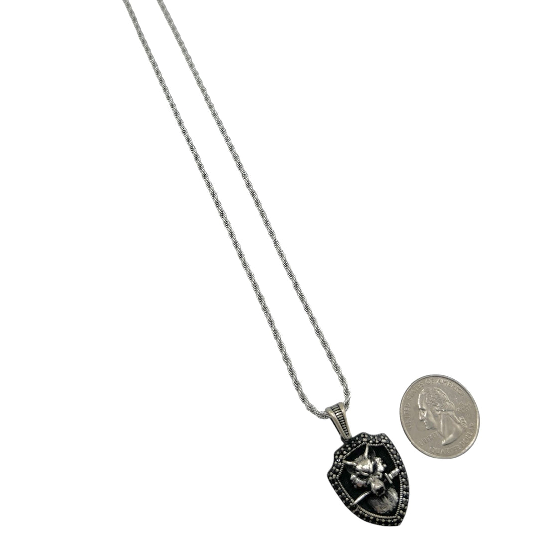 Sterling Silver Wolf & Sword Mens Pendant