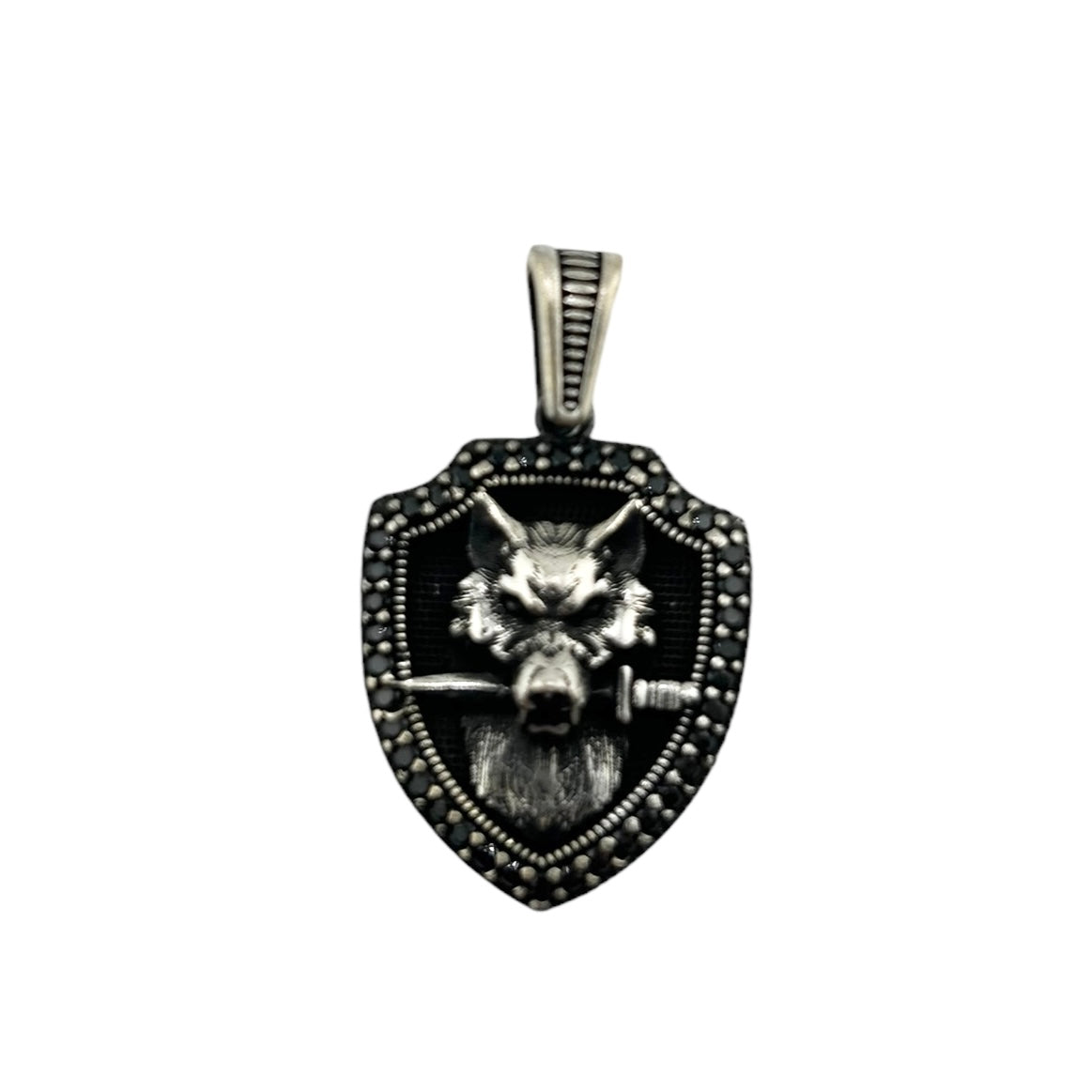 Sterling Silver Wolf & Sword Mens Pendant