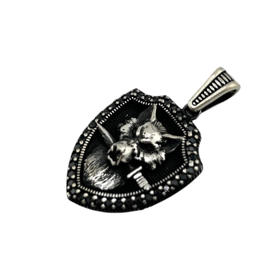 Sterling Silver Wolf & Sword Mens Pendant