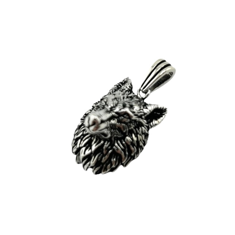 Sterling Silver Wolf Mens Pendant